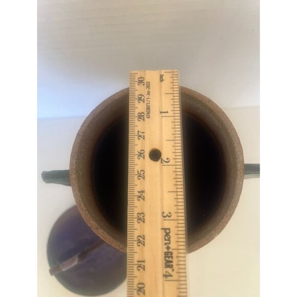 Unique Art Vase w/Geometric Accent Lid 11" Artistic Statement Blue Green Signed - Picture 7 of 9